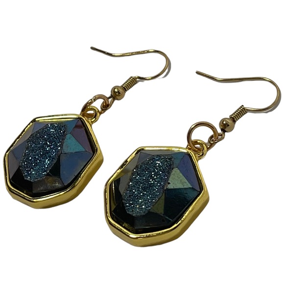Druzy Faceted Rhinestone Charm Dangle Earrings in blues greens & purples NEW - Picture 4 of 6